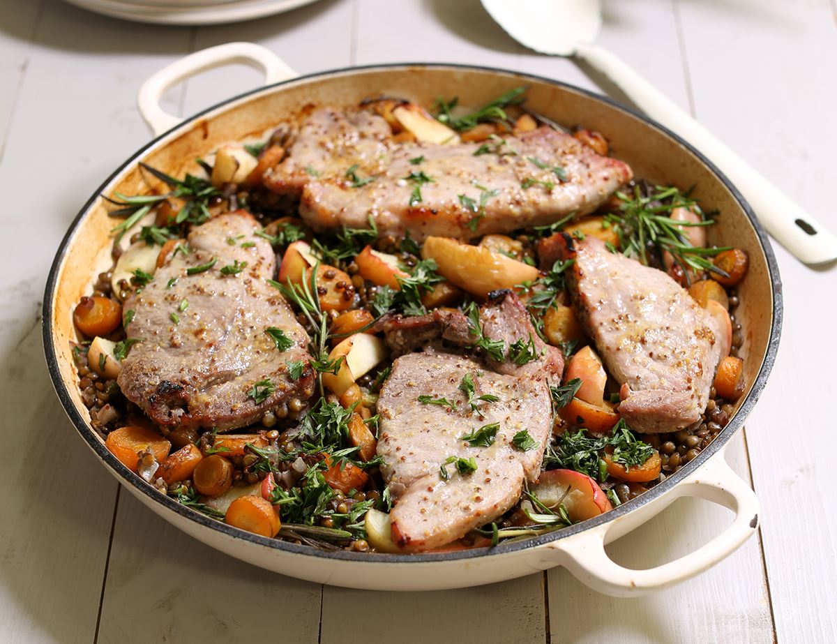 Pork, Lentil & Apple Tin Roast Recipe | Abel & Cole