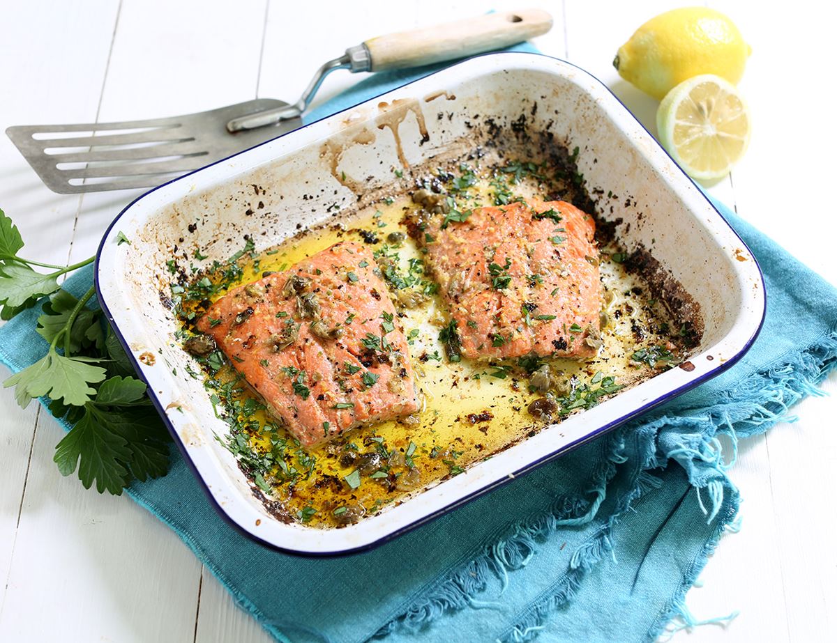 Butter Roast Sockeye Salmon with Lemon, Caper & Parsley