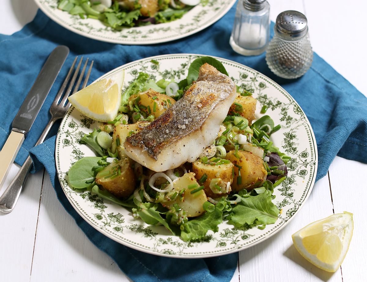 Grilled Pollack with Lemon & Chive Potato Salad