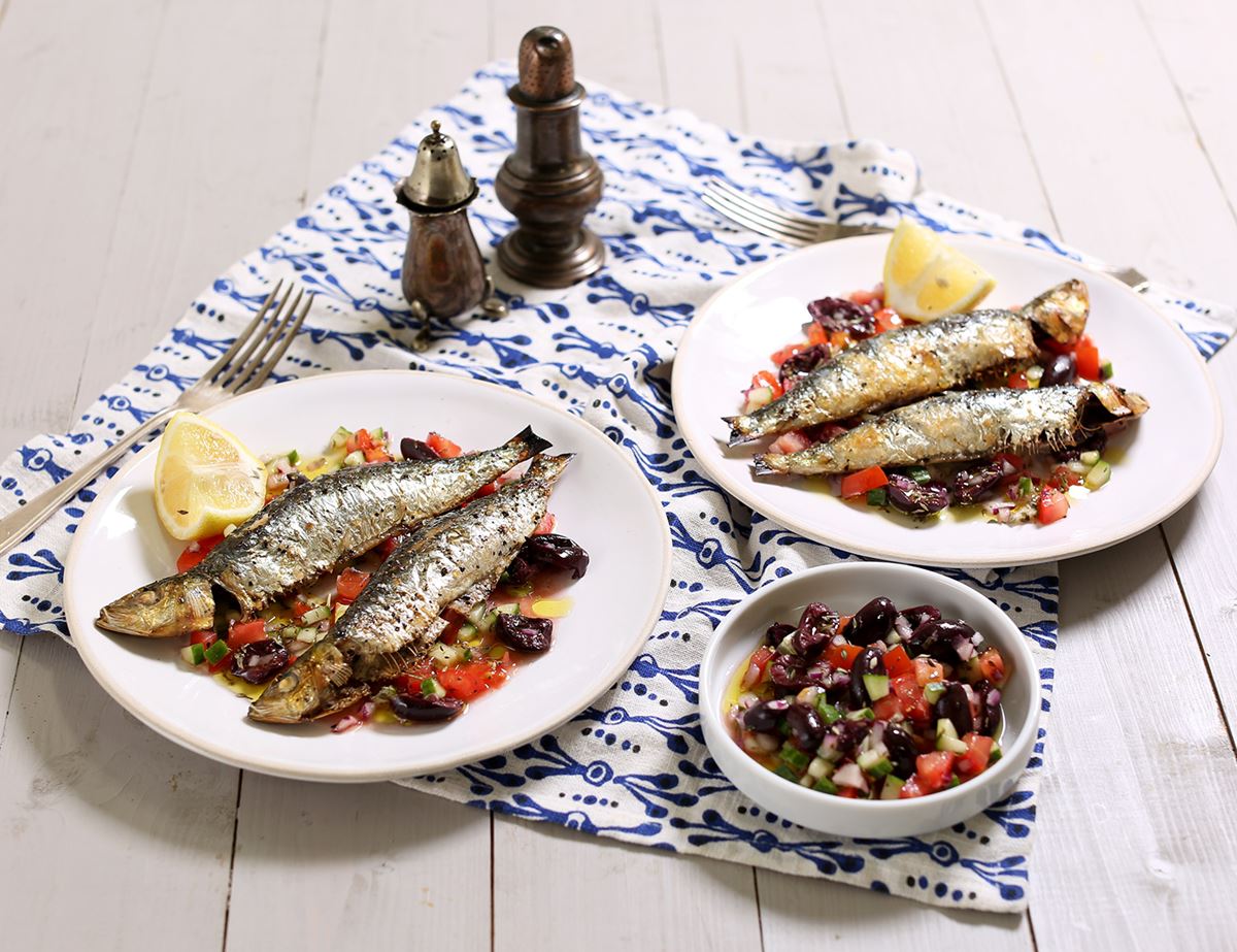 Grilled Sardines with Greek Salad Salsa