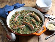 Warming Sausages with Speckled Lentils & Mustard