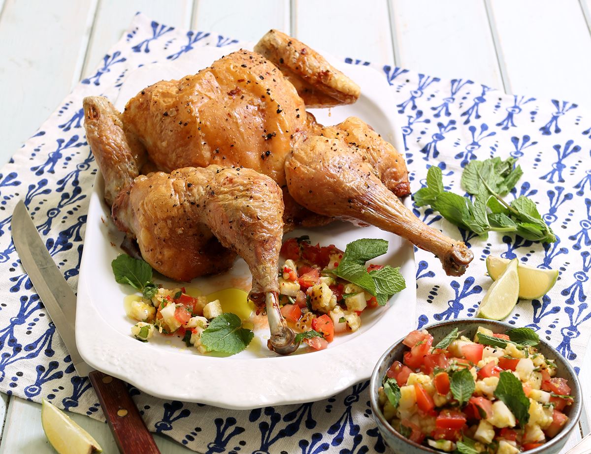 Spatchcock Chicken with Baby Sweetcorn Salsa