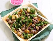 Spiced Lamb Meatball Roast with Beet-tziki