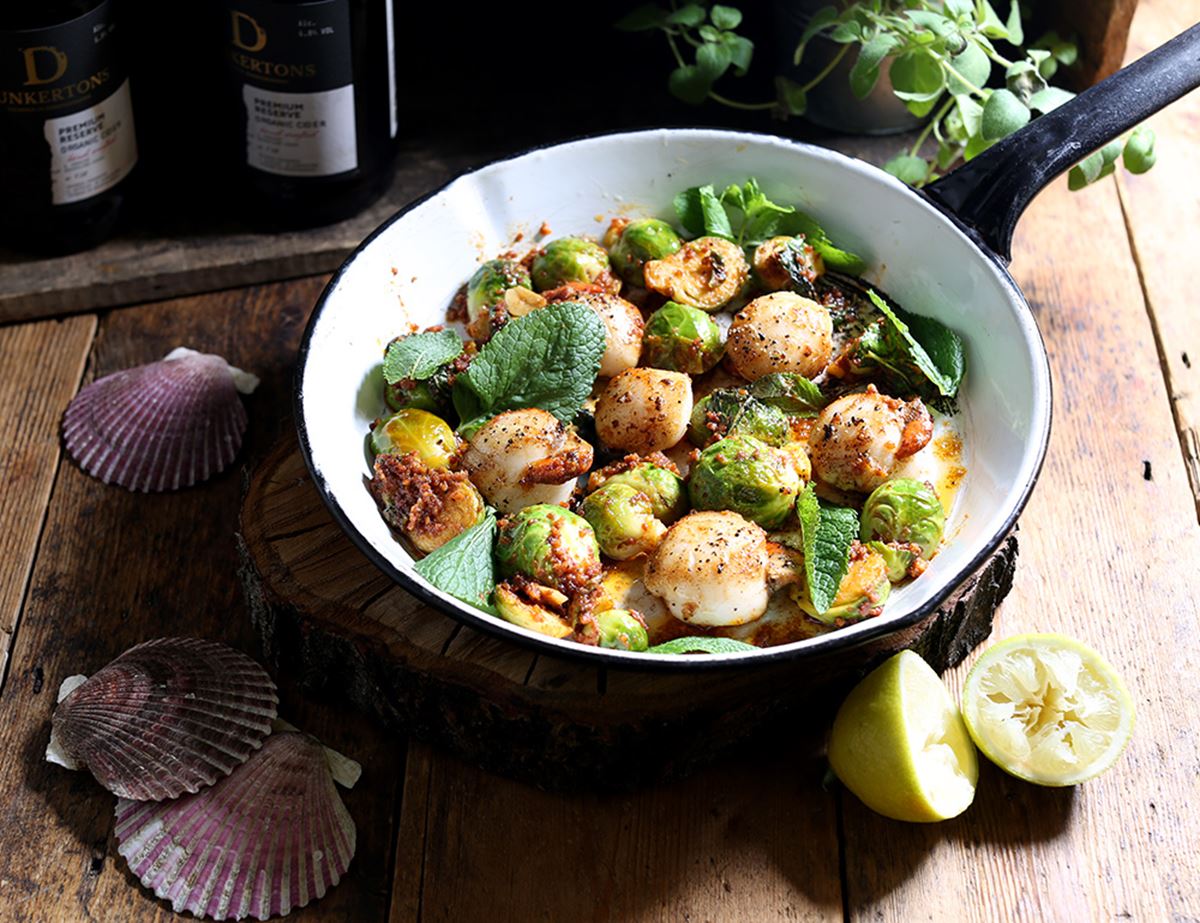 Golden Scallops with Sprouts & Nduja