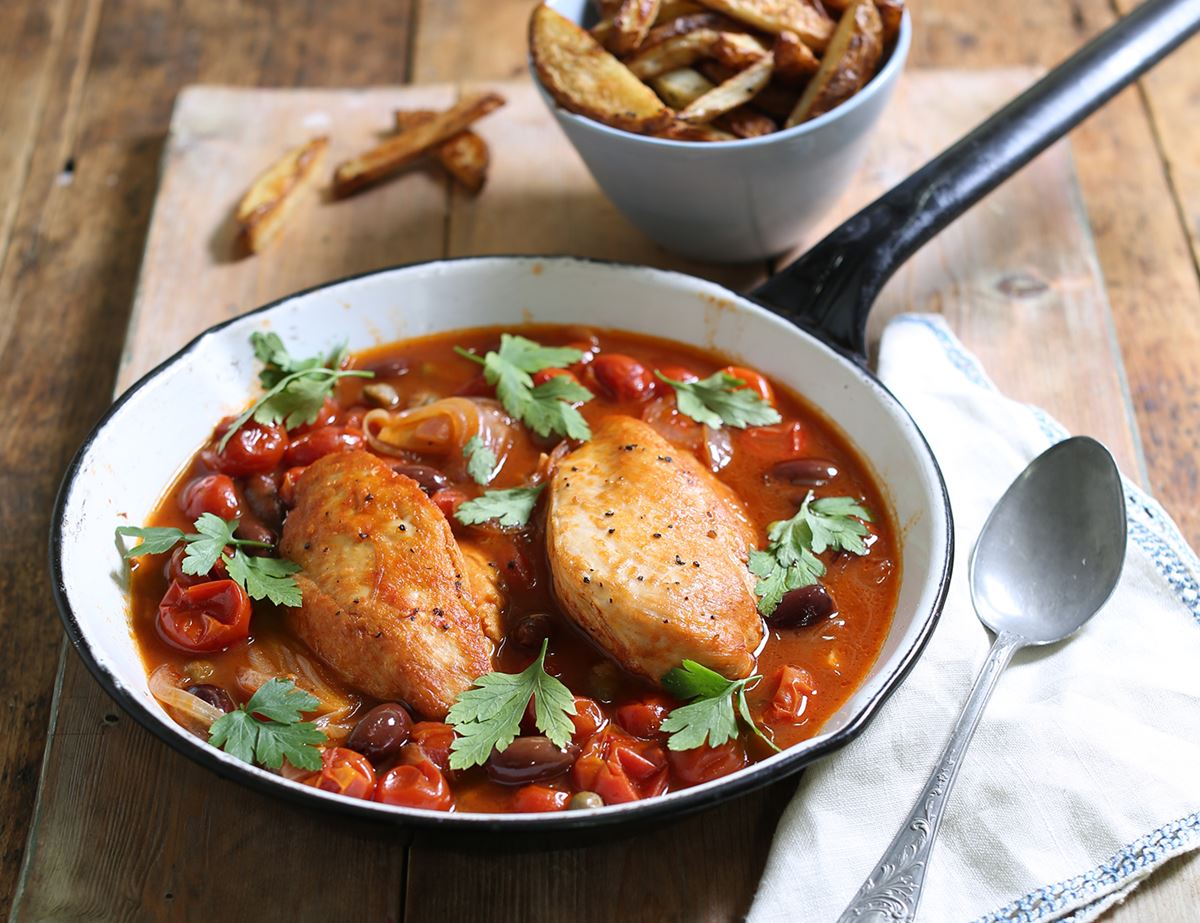 Saucy Tomato Braised Chicken & Chips