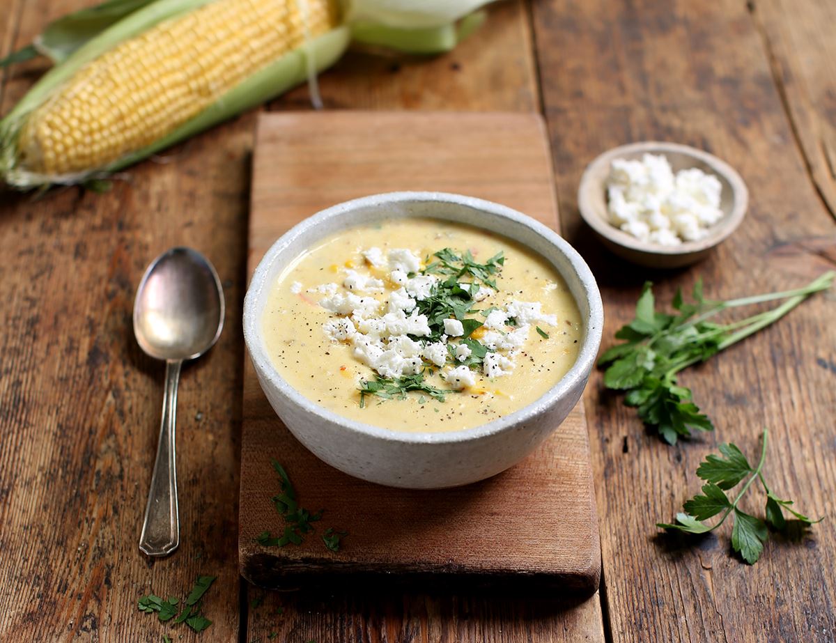 Creamy Corn Chowder with Feta & Chilli