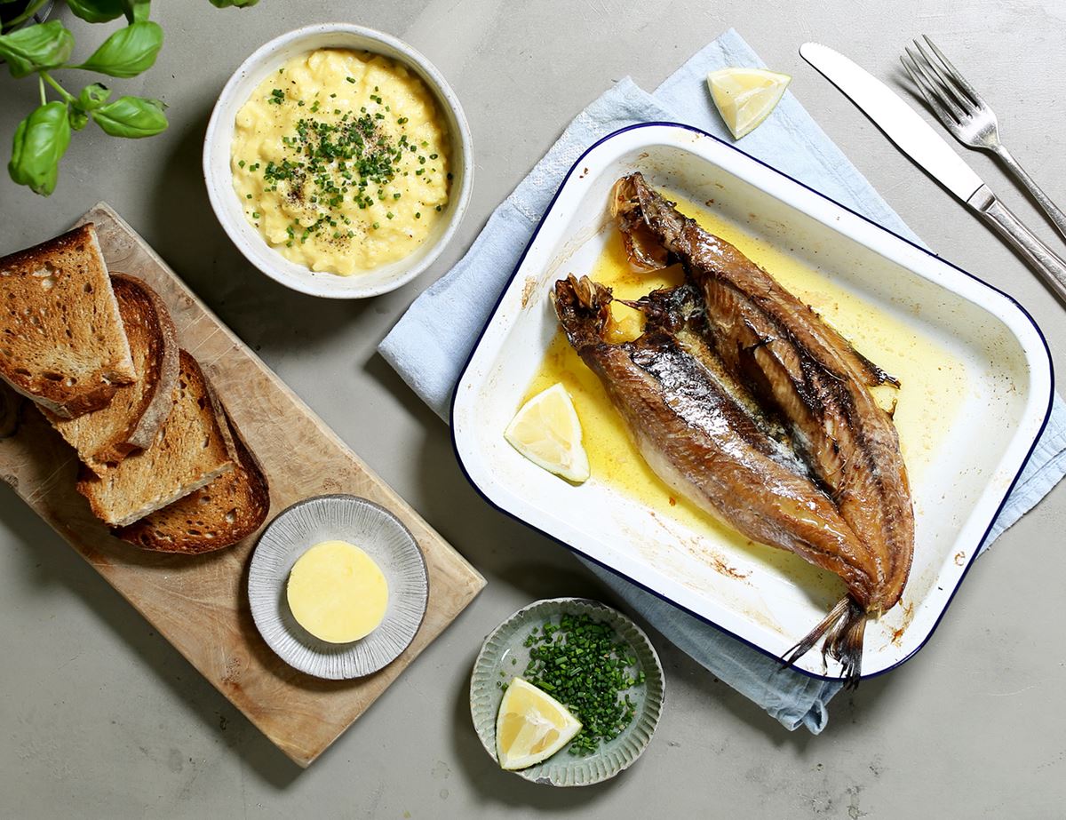 Grilled Kipper with Creamy Scrambled Eggs