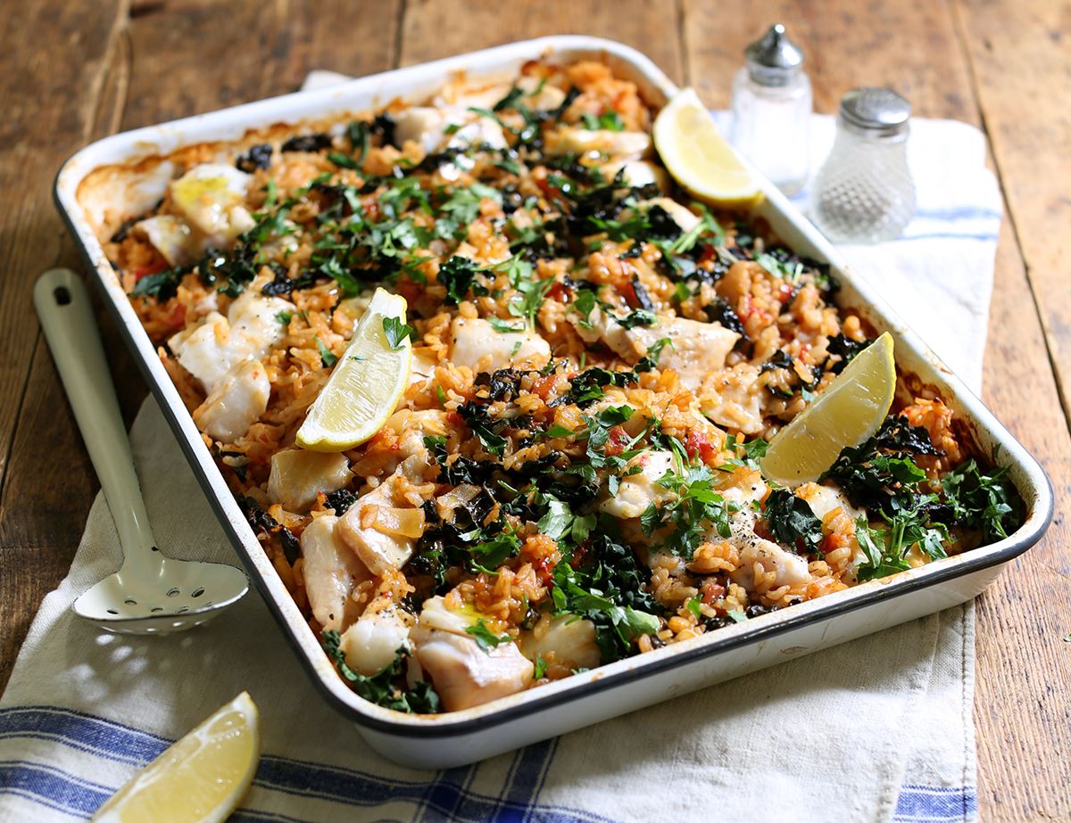 Oven Roasted Fish Paella