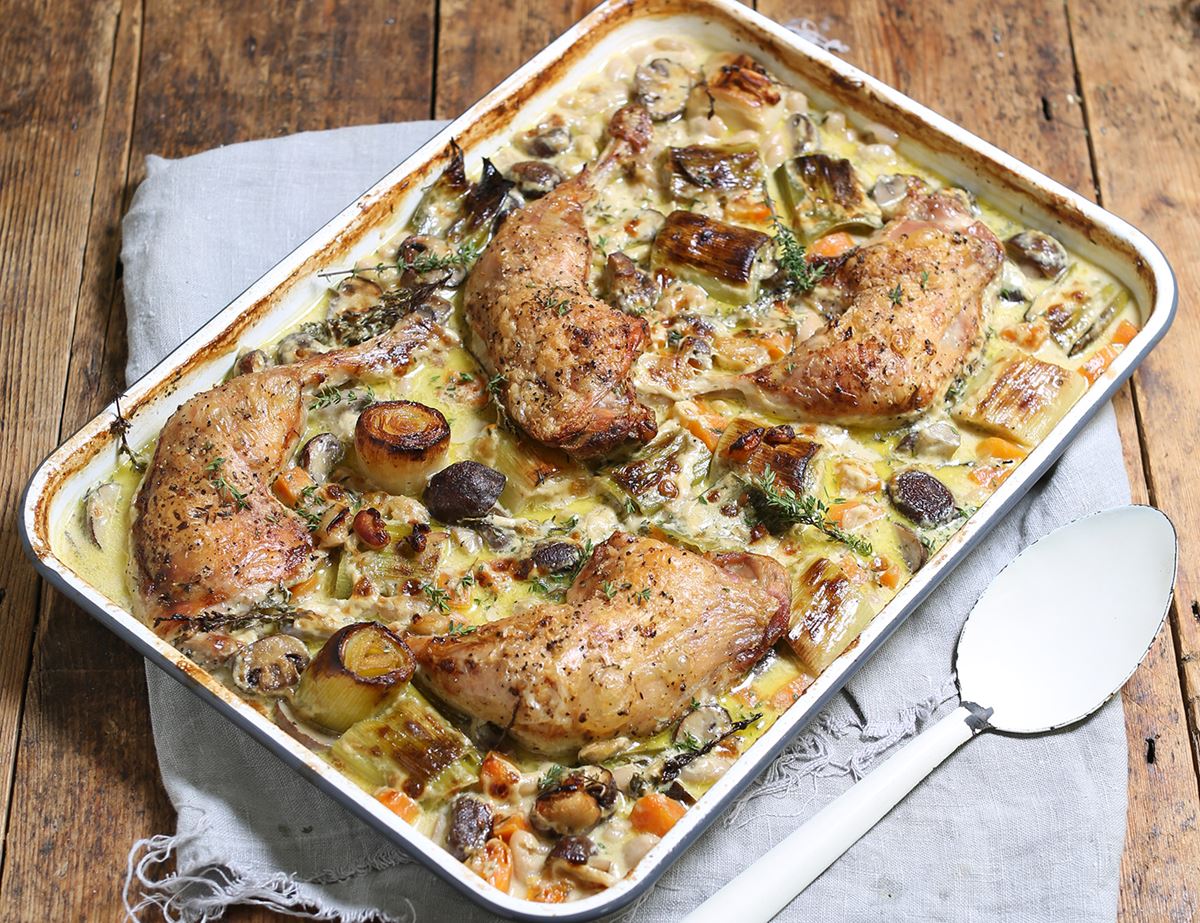 Creamy Chicken & Mushroom Tray Bake