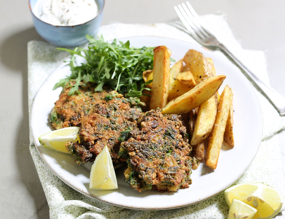 Crab & Spring Onion Fritters with Chips