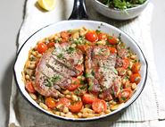 Pork Escalopes with Tomato Braised Beans