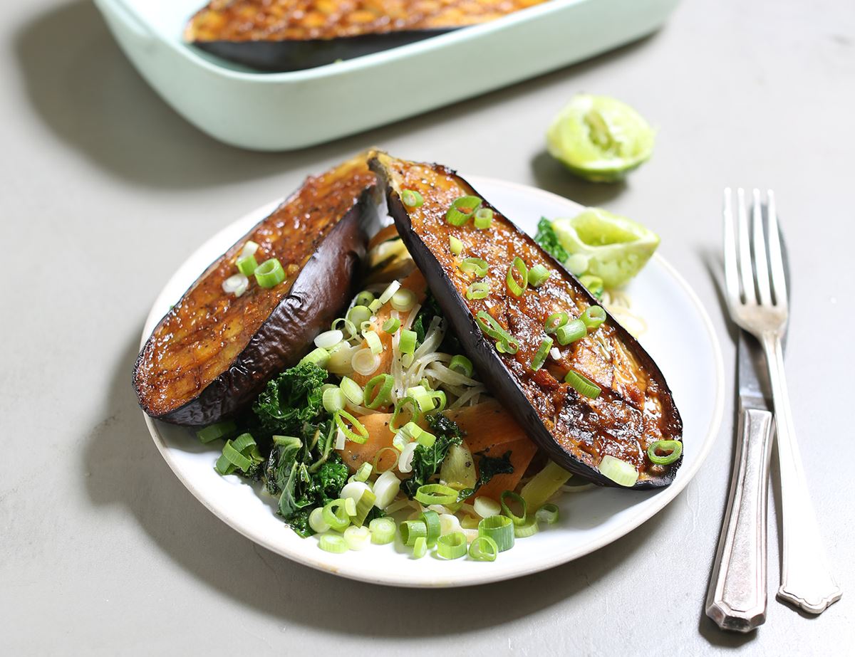Miso Glazed Aubergines with Noodles