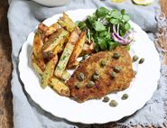 Wild Pheasant Schnitzels with Garlic & Herb Chips