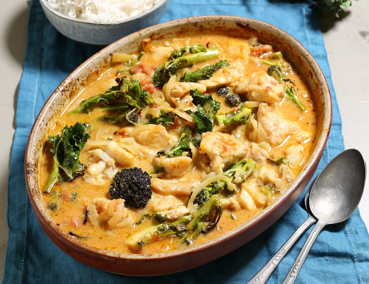 Creamy Coconut Baked Fish Curry with Rice