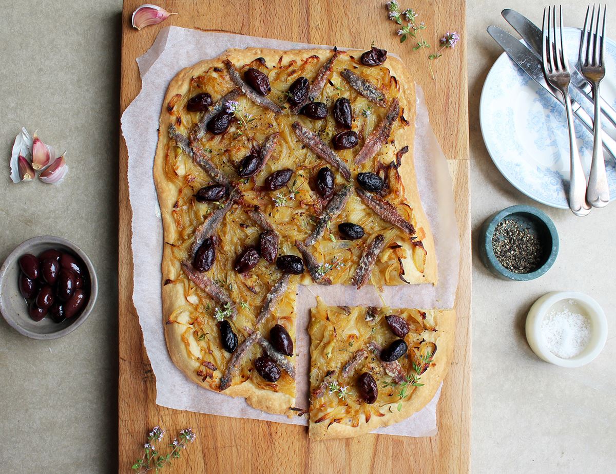 French Onion, Anchovy & Olive Tart