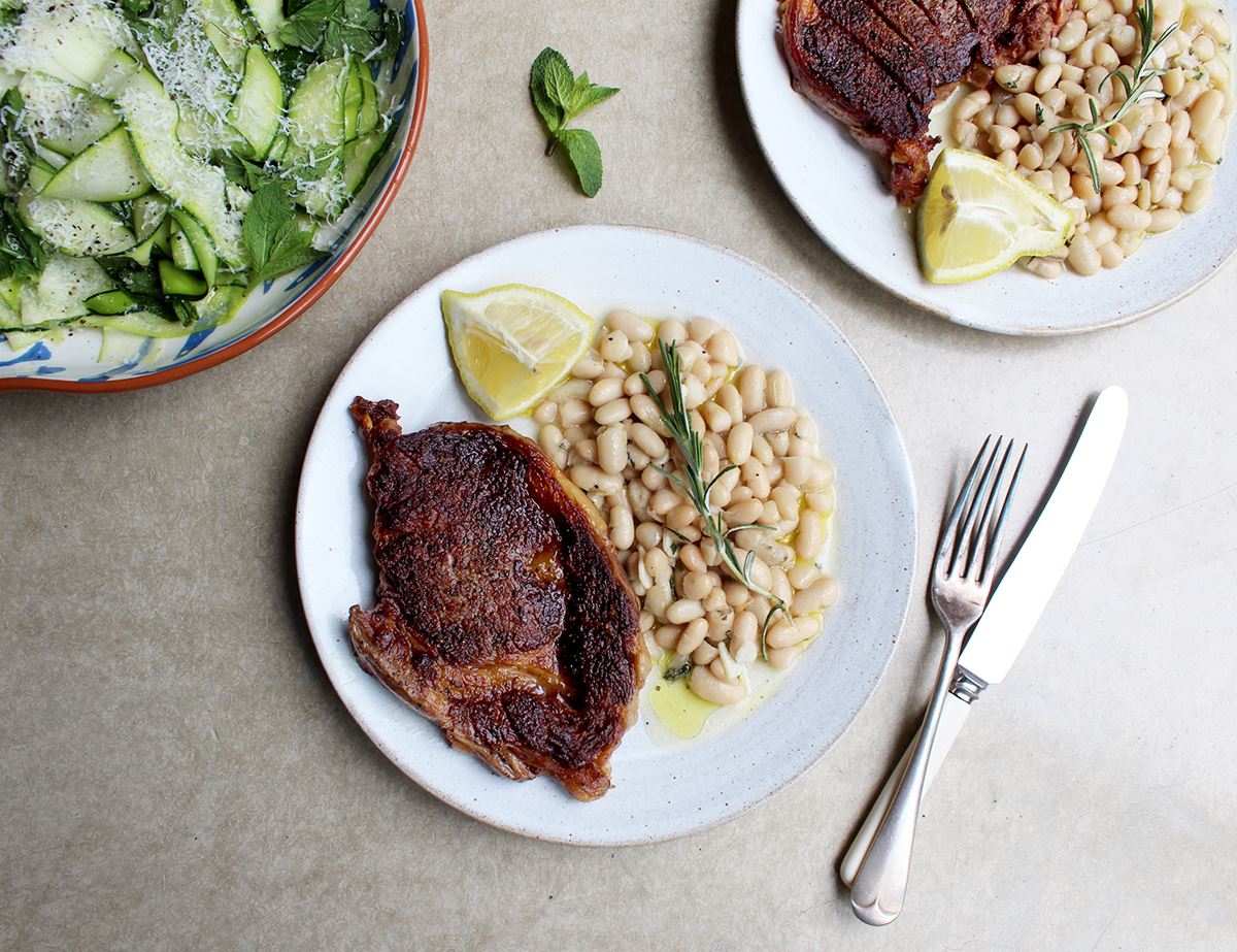 Italian Steaks with Beans & Courgette Salad