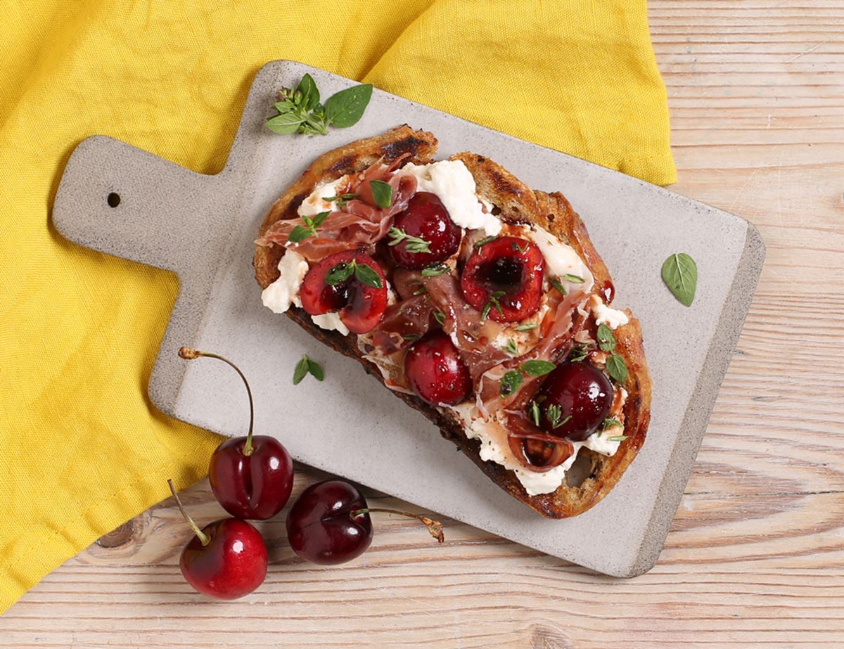 Ricotta, Cherry & Prosciutto Bruschette