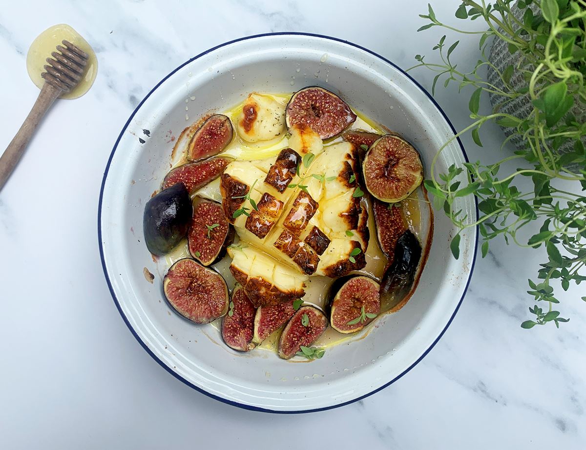 Grilled Whole Halloumi with Figs, Thyme & Honey