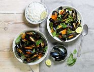 Mussels in a Coconut, Ginger & Herb Broth