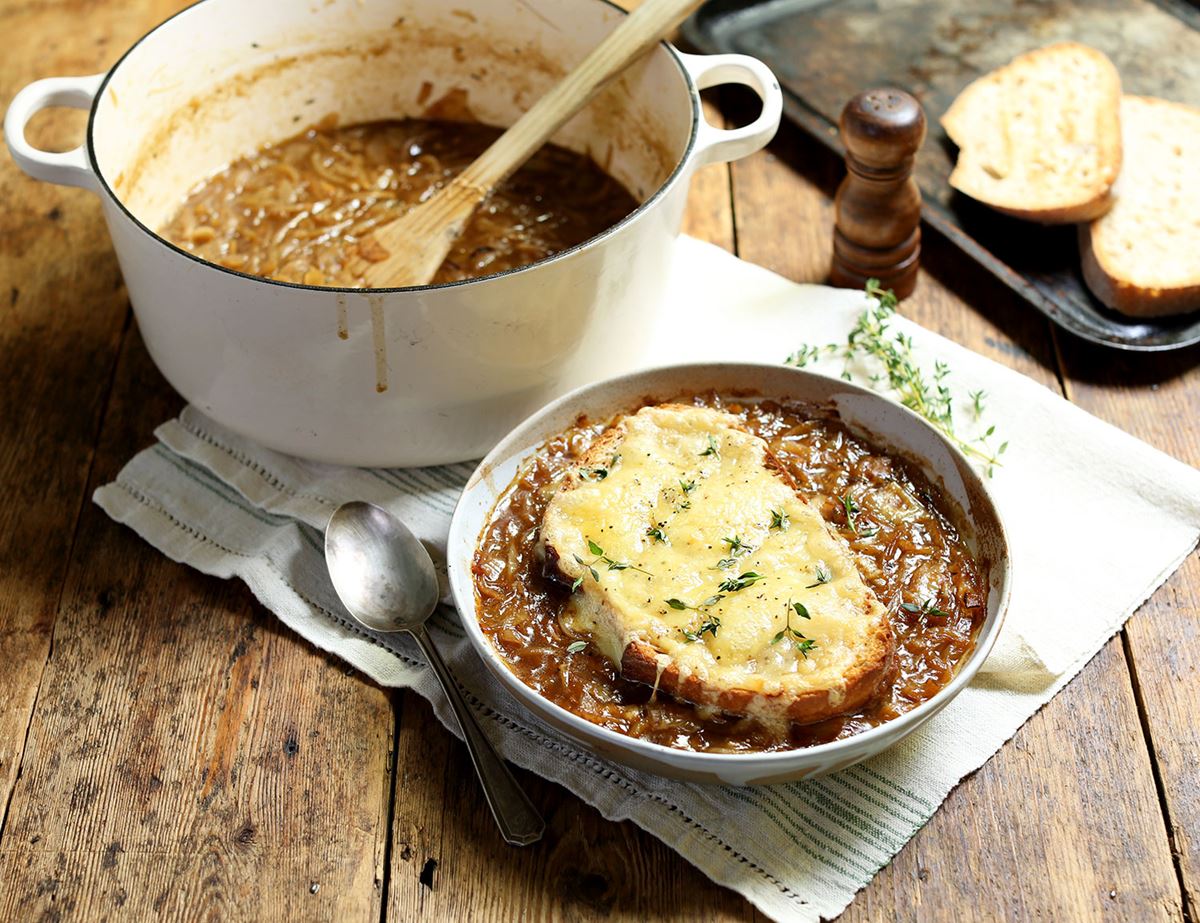 French Onion Soup with Comte Toasts