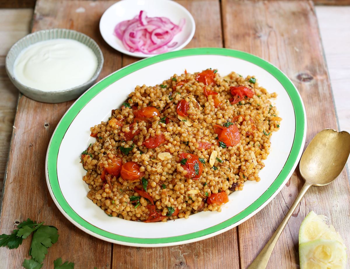 Simple Mackerel and Tomato Giant Couscous