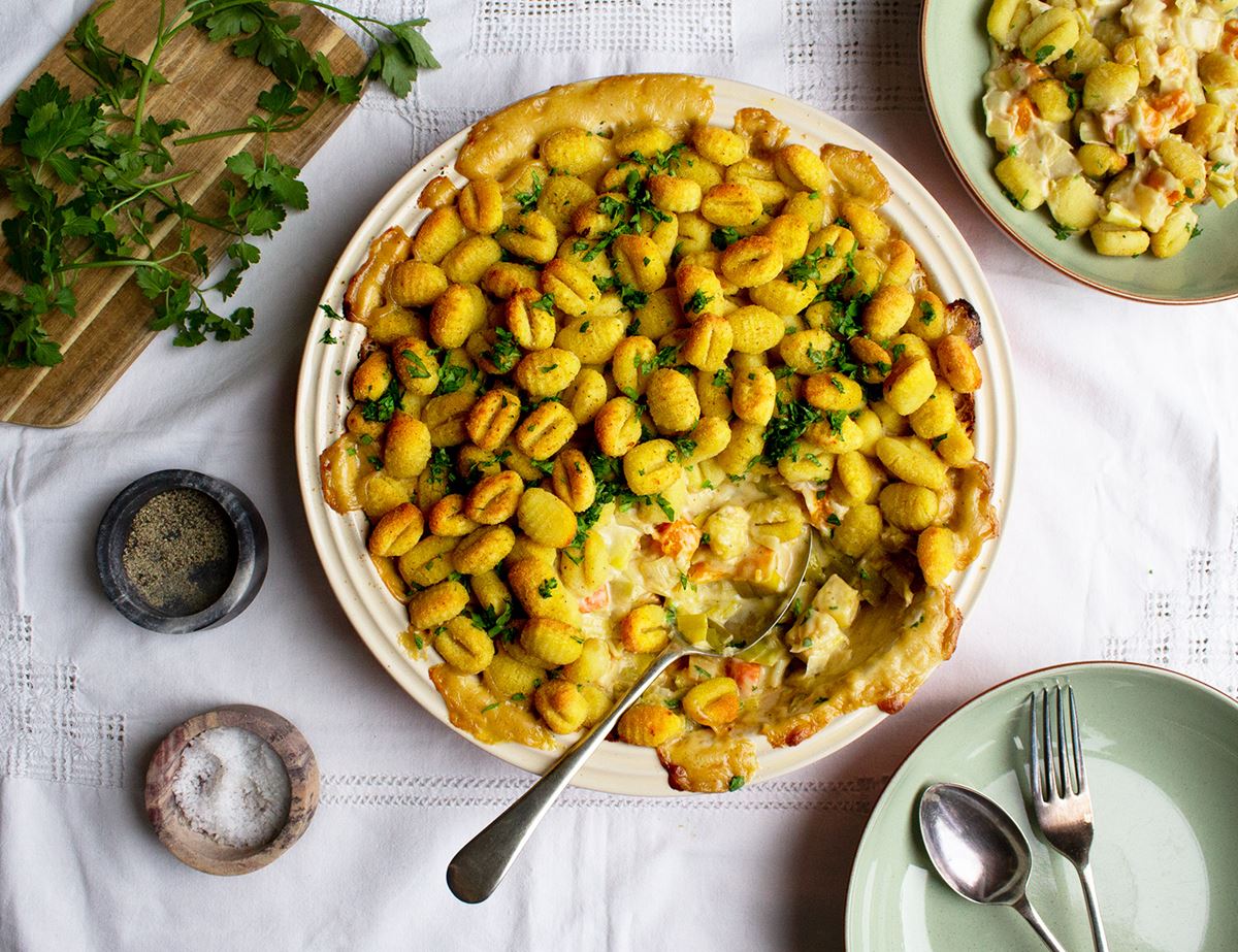 Root Veg Pie with a Gnocchi Crust