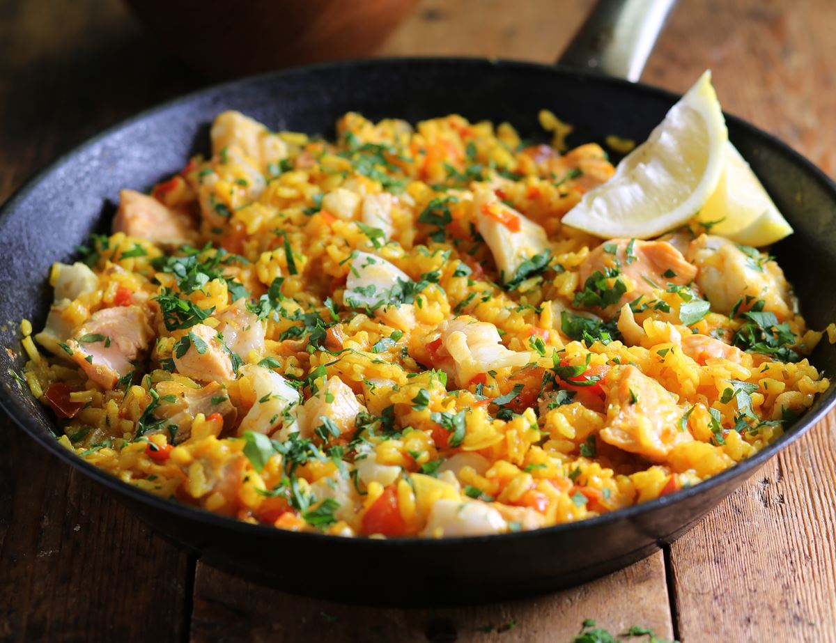 Golden Fish Paella with Lemon & Parsley