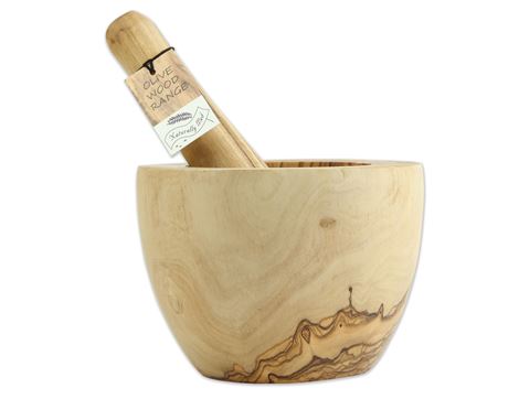 Olive Wood Pestle & Mortar, Naturally Med (14cm avg)