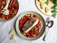 Hake Shoulder Steaks with Chorizo, Red Peppers & Butter Beans