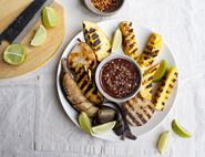 Barbecued Fruit with Chilli Chocolate Sauce