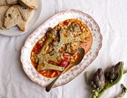 Braised Artichokes with Tomatoes & Cannellini Beans