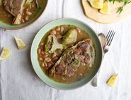 Barnsley Chops Braised with Artichokes & Borlotti Beans