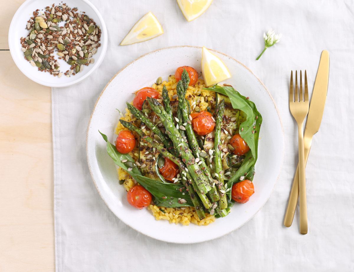 Speedy Saffron, Asparagus & Wild Garlic Rice Bowls