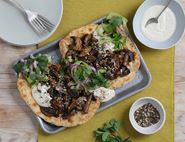 Sticky Mushroom Flat Breads with Tahini & Pickled Salad