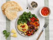Grilled Med Veg Salad with Turmeric Houmous