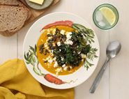 Roast Carrot & Feta Soup with Crispy Kale