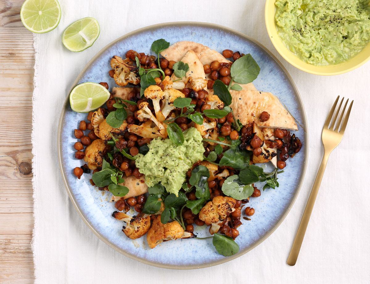 Smoky Roast Cauliflower & Chickpeas with Smashed Avocado