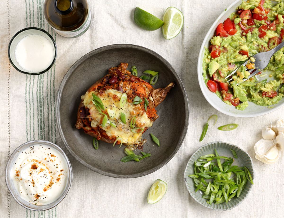 Cheesy Loaded Sweet Potato Skins With Soured Cream