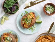 Baked Sweet Potatoes with Coronation Chickpeas