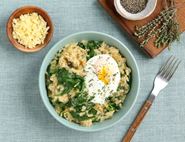 Baked Leek & Cheddar Risotto with Poached Eggs 