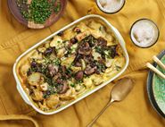 Jersey Royals, Mushroom & Spinach Bake