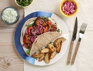 Greek Tempeh Gyros with Tzatziki & Chunky Chips