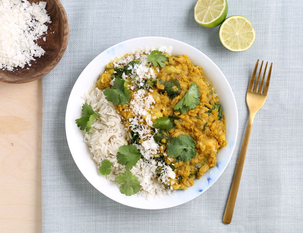 Rhubarb & Lentil Curry with Coconut Rice