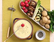 Cheddar & Emmental Fondue with Spring Vegetable Dippers