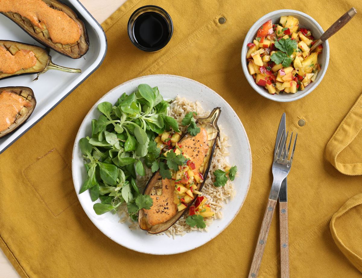 Tandoori Aubergines with Nectarine Relish