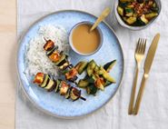 Halloumi Skewers with Smacked Cucumbers & Peanut Sauce