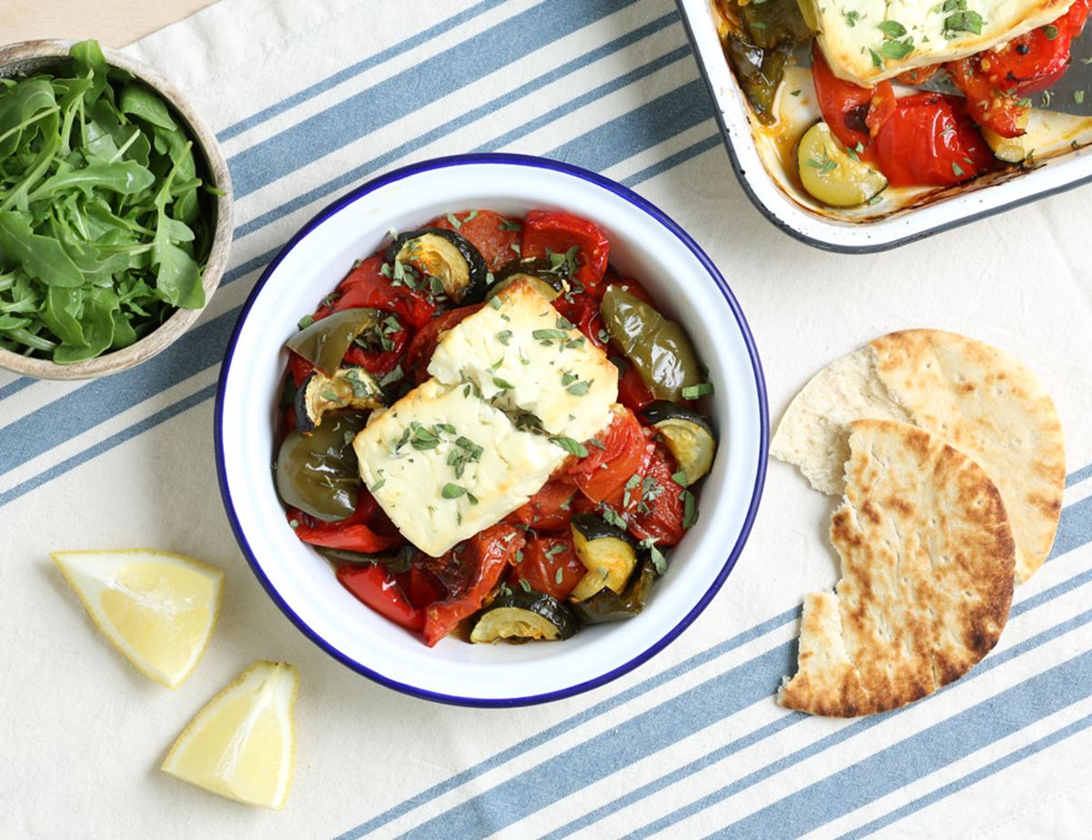 Baked Feta with Roast Veg & Pitta Breads