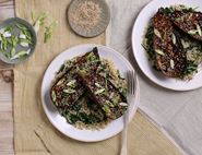 Miso Glazed Aubergines with Spinach Rice