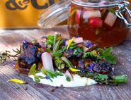 Beer Glazed Lamb Skewers with Beer-Pickled Veg