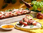 Peach, Mozzarella & Prosciutto Skewers with Hot Honey